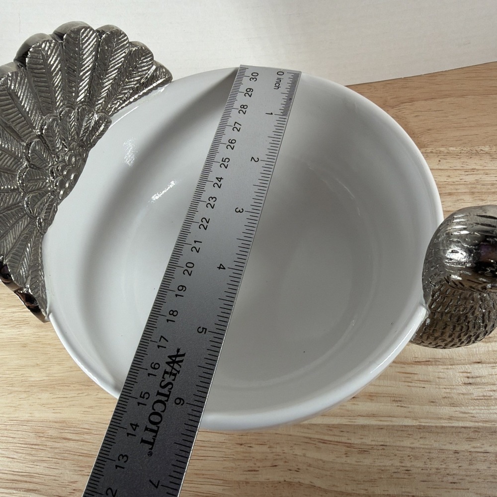 6.5" Turkey Serving Bowl Dish White Ceramic Pewter Thanksgiving Pier 1 Imports - Picture 8 of 8